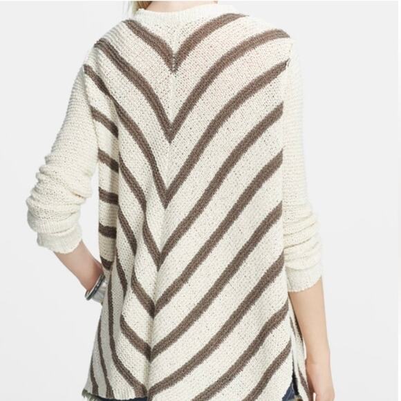 Free People Cream and Brown Striped Cardigan Sweater Women's Size Medium - Picture 2 of 10
